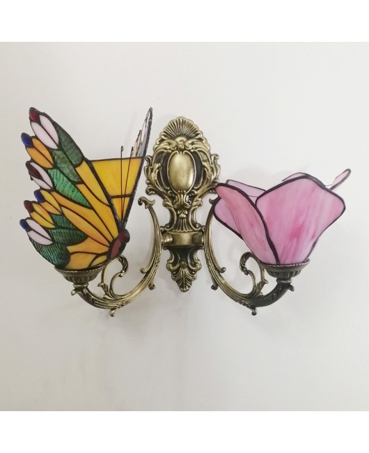 Baohua Tiffany Creative Mediterranean Glass Bedroom Bedhead Wall Light Warm Color Coffee Shop LED Art Mirror Front Light