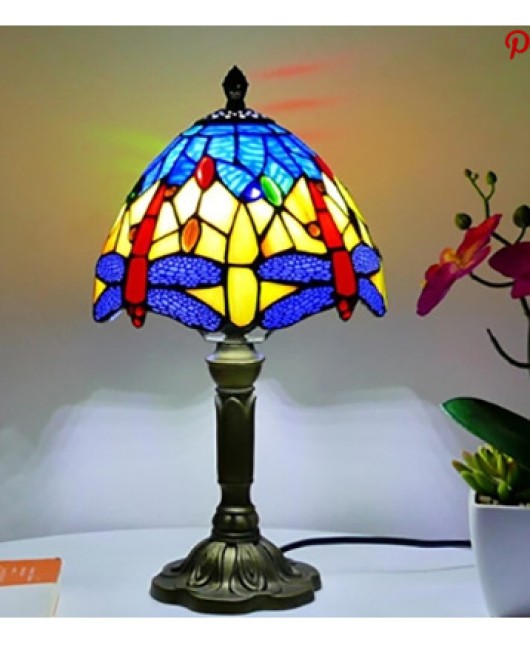 Baohua Tiffany Colored Glass Lighting Mediterranean Lighting Bedroom Bar Restaurant Coffee Shop Desk Lamp Available in Multiple Varieties