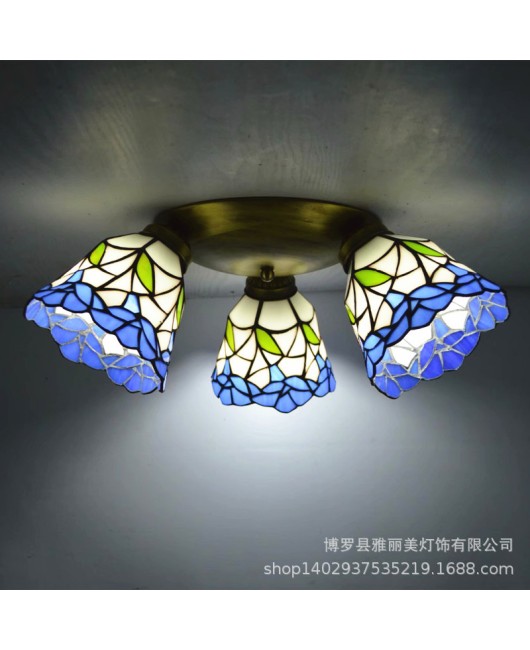 Baohua Tiffany Creative Ceiling Light Mediterranean Classic Restaurant Light Short House Bedroom Living Room Art Light New Style