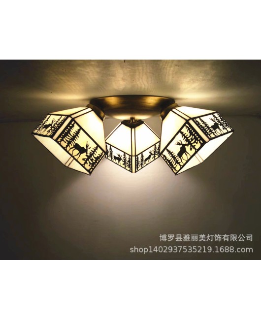 Baohua Tiffany Creative Ceiling Light Mediterranean Classic Restaurant Light Short House Bedroom Living Room Art Light New Style