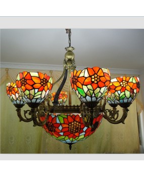 Colorful glass Tiffany lighting, sunflower countryside villa, hotel clubhouse, living room, large chandelier, warm and cozy