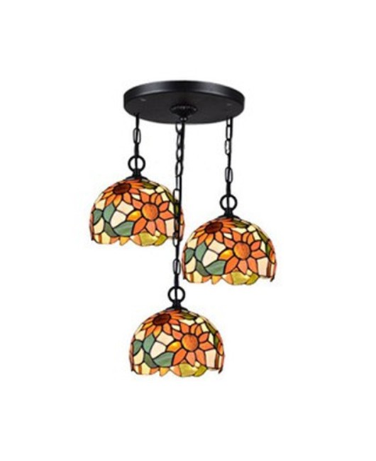 Sunflower Restaurant Pendant New Promotion Warm Tiffany Countryside Flower Creative Glass Three Head Dining Pendant