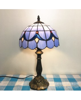 Tiffany desk lamp European retro bedroom bedside table coffee shop colored glass study dimming bar American light