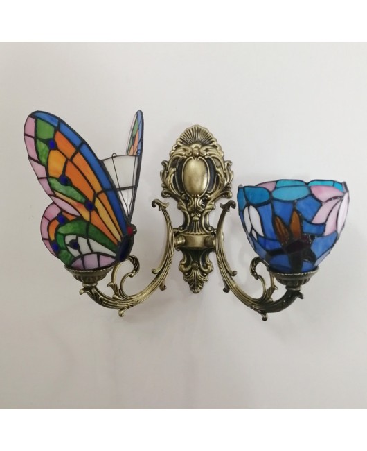 Baohua Tiffany Creative Mediterranean Glass Bedroom Bedhead Wall Light Warm Color Coffee Shop LED Art Mirror Front Light