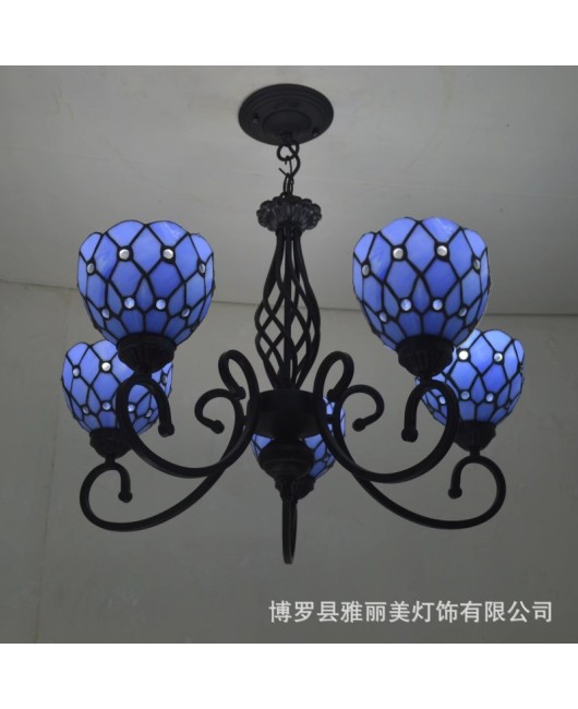 Baohua Tiffany Rural Resumption of Work European style Atmospheric Living Room Pendant Light Bedroom Dining Room Study Pendant Light Iron Home Decoration Light