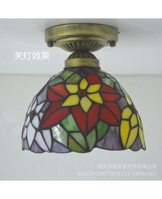 Baohua Tiffany colored lighting glass E27 European Mediterranean Baroque entrance light balcony aisle ceiling