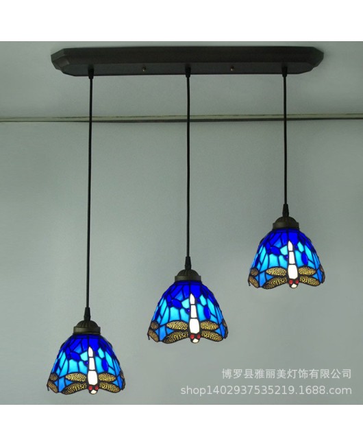 Lighting manufacturer direct sales Tiffany glass creative three headed dining pendant light, one piece dropshipping European hotel restaurant pendant light