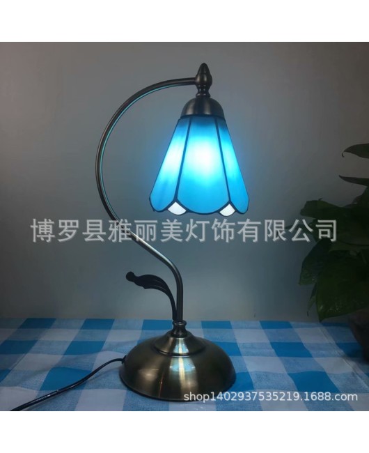 Baohua Cross border Creative Eye Protection Reading Desk Lamp Mediterranean Countryside Student Flower and Bird Desk Lamp Bedroom Bedhead Nightlight