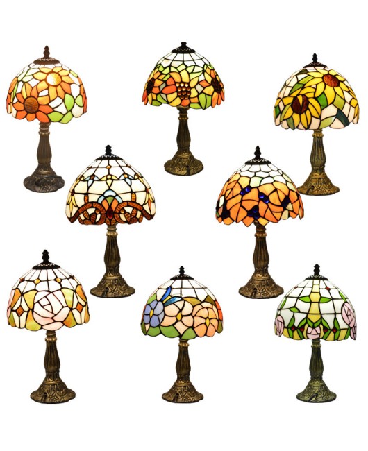 Baohua Tiffany Colored Glass Lighting Mediterranean Lighting Bedroom Bar Restaurant Coffee Shop Desk Lamp Available in Multiple Varieties