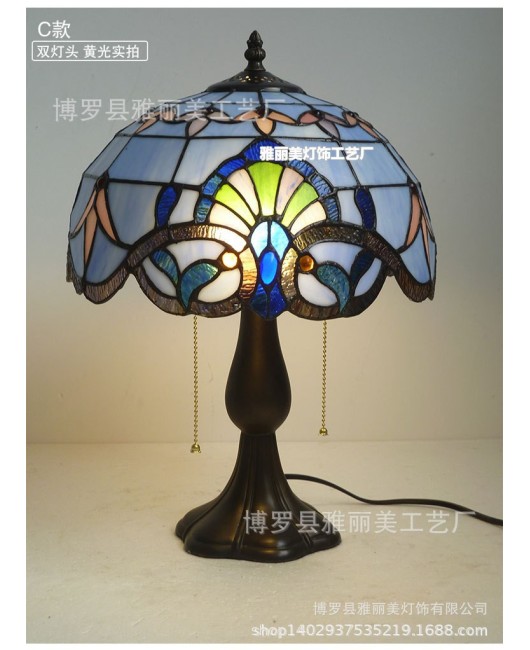 Discounted European Baroque Warm Colors Warm Bedhead Desk Lamp, Study Desk Lamp, Colored Glass Desk Lamp