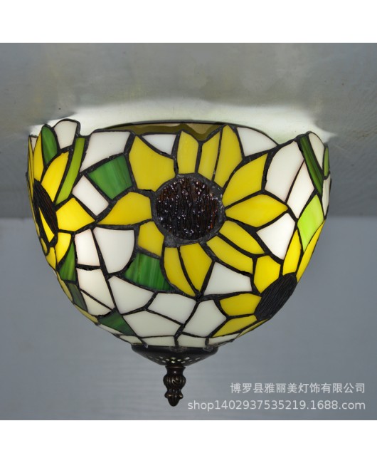 Minimalist Baohua Tiffany Sunflower Creative Glass Retro Iron Pendant Bedroom Hotel Bar Lighting Wholesale