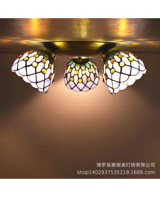 Baohua Tiffany Creative Ceiling Light Mediterranean Classic Restaurant Light Short House Bedroom Living Room Art Light New Style