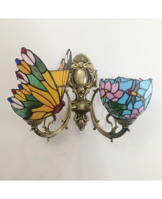 Baohua Tiffany Creative Mediterranean Glass Bedroom Bedhead Wall Light Warm Color Coffee Shop LED Art Mirror Front Light