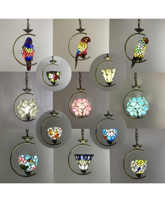 Colorful glass chandelier, restaurant light, creative and personalized bar counter, bird light, coffee shop, bedroom, Tiffany lighting, parrot