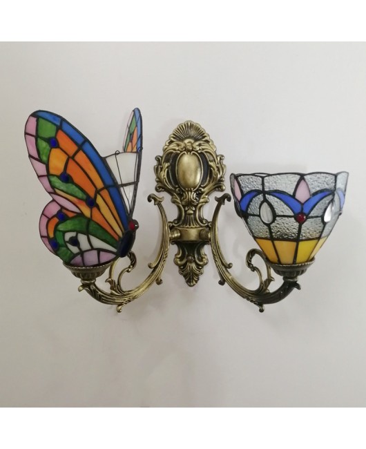 Baohua Tiffany Creative Mediterranean Glass Bedroom Bedhead Wall Light Warm Color Coffee Shop LED Art Mirror Front Light