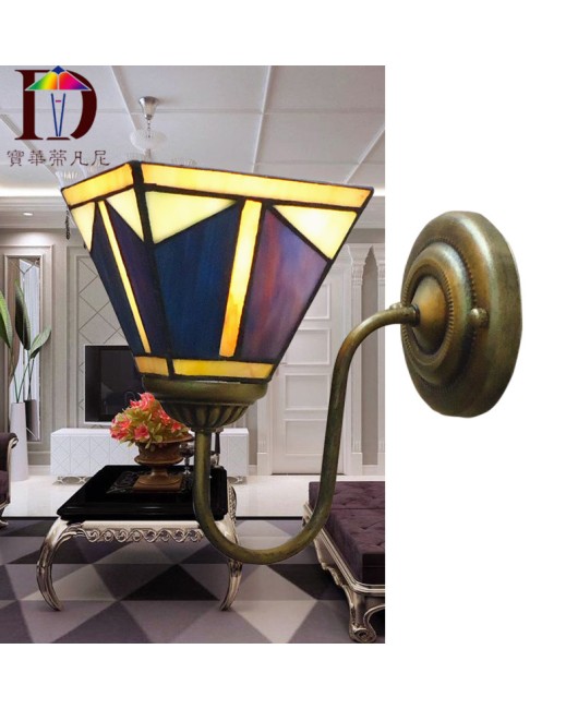 A dropshipping promotional lighting fixture Tiffany Glass Mediterranean Creative Iron Bedroom Bedhead Hotel Balcony Wall Light