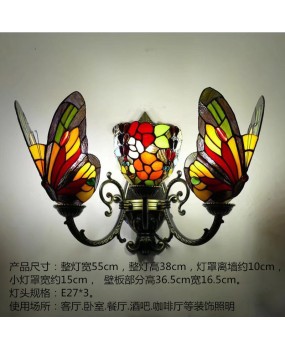 European retro colored glass butterfly designer wall lamp, bedside lamp, bedroom, living room, dining room, aisle lamp, hotel