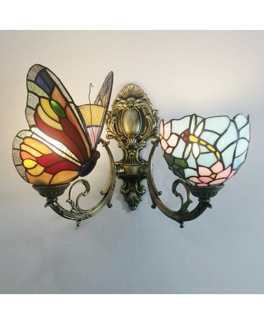 Baohua Tiffany Colored Glass Mediterranean Balcony Corridor Hotel Guest Dining Room Bedroom Bar Smart Wall Light