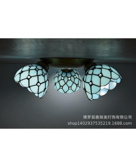 Baohua Tiffany Creative Ceiling Light Mediterranean Classic Restaurant Light Short House Bedroom Living Room Art Light New Style