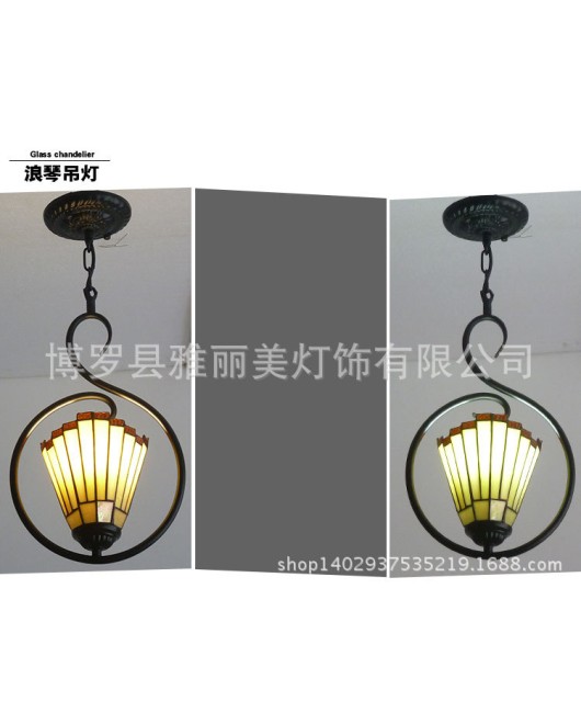 Wholesale of lighting fixtures, colored glass, European style corridor chandelier supply, Tiffany Hotel single head restaurant artistic chandelier supply