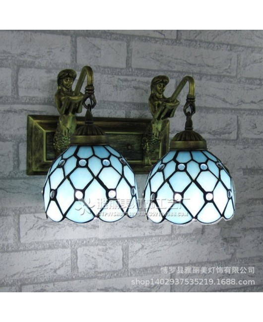 Manufacturer wholesale colored glass lamps Tiffany lighting Mediterranean beads blue minimalist wall lamp mirror headlights