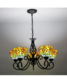 Wholesale Iron Art Countryside Living Room Restaurant Hotel Room Bedroom Colored Glass Chandelier One piece dropshipping