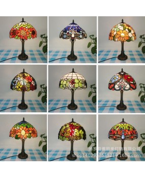 Colorful glass retro lighting Tiffany European resin high-end hotel bedside desk lamp clearance promotion