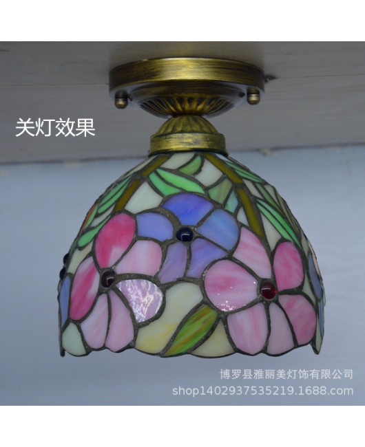 Baohua Tiffany colored lighting glass E27 European Mediterranean Baroque entrance light balcony aisle ceiling