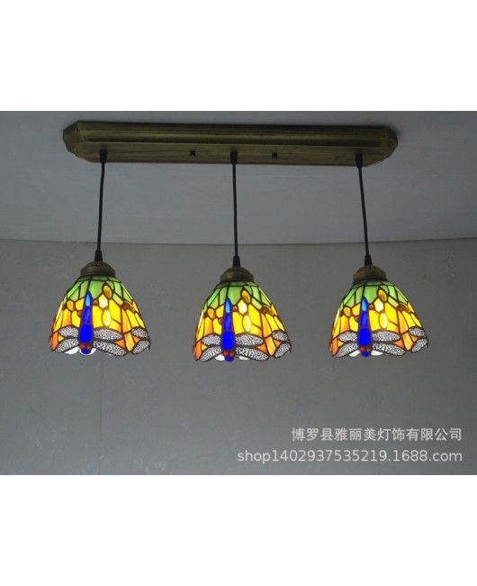 Lighting manufacturer direct sales Tiffany glass creative three headed dining pendant light, one piece dropshipping European hotel restaurant pendant light