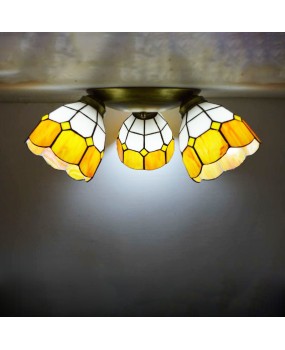 Mediterranean lighting fixtures, simple bedroom hallway, dining room balcony foyer lights, personalized and creative 3-head Tiffany ceiling lights