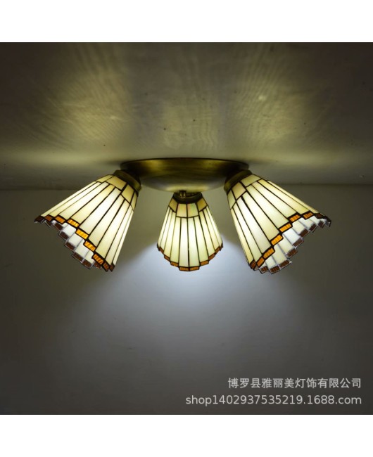 Baohua Tiffany Creative Ceiling Light Mediterranean Classic Restaurant Light Short House Bedroom Living Room Art Light New Style