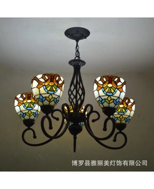 Baohua Tiffany Rural Resumption of Work European style Atmospheric Living Room Pendant Light Bedroom Dining Room Study Pendant Light Iron Home Decoration Light