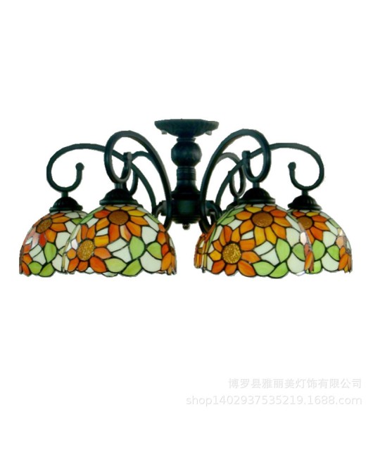 Tiffany Lighting Rural Iron Pendant Sunflower Rural Ceiling Pendant Living Room Bedroom Dining Room Multi Head Pendant