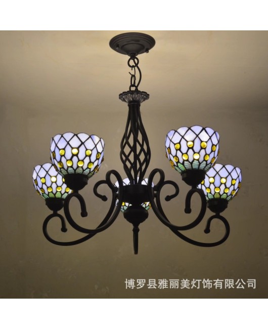 Baohua Tiffany Rural Resumption of Work European style Atmospheric Living Room Pendant Light Bedroom Dining Room Study Pendant Light Iron Home Decoration Light