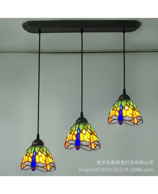 Lighting manufacturer direct sales Tiffany glass creative three headed dining pendant light, one piece dropshipping European hotel restaurant pendant light