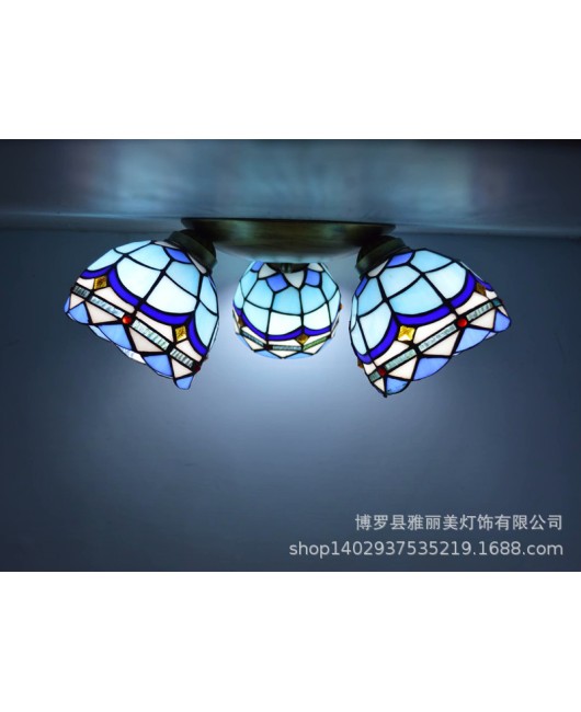 Baohua Tiffany Creative Ceiling Light Mediterranean Classic Restaurant Light Short House Bedroom Living Room Art Light New Style