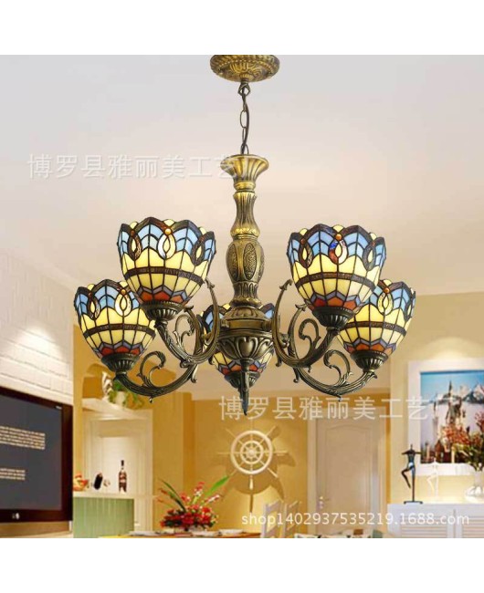 Baohua Tiffany Living Room Hotel Room Engineering Ceiling Light Mediterranean Style Ceiling Light Art Iron Art Lighting Fixtures