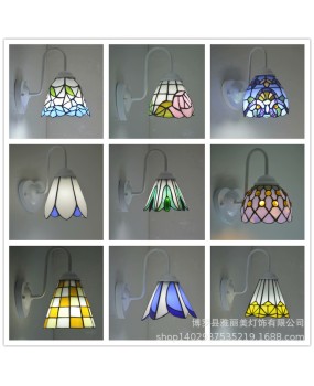 Tiffany Glass European Mediterranean Lighting Bedroom Bathroom Hotel Balcony Children's Room Wall Light Simplicity