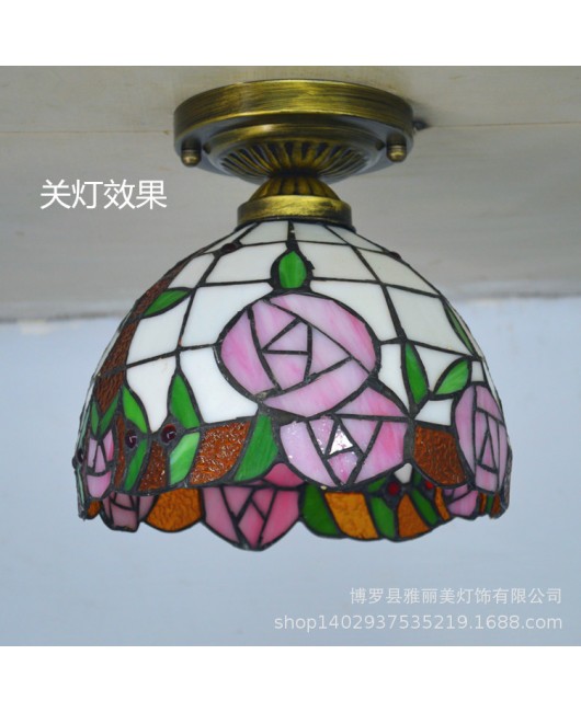 Baohua Tiffany colored lighting glass E27 European Mediterranean Baroque entrance light balcony aisle ceiling