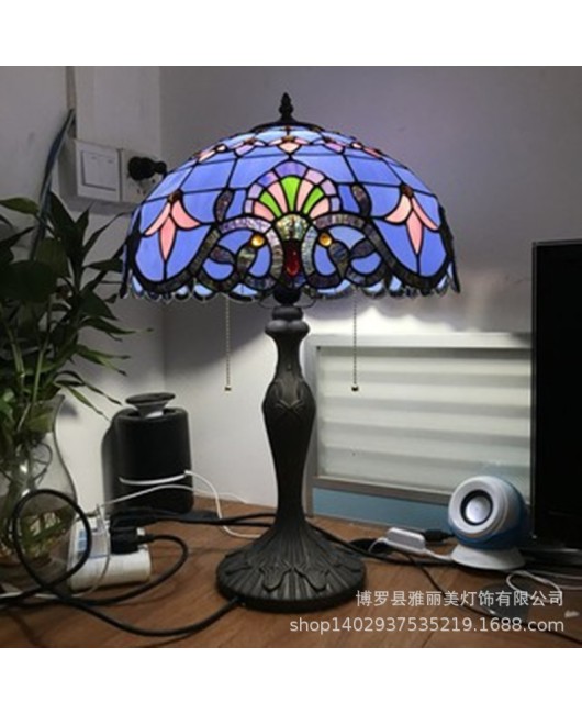 Discounted European Baroque Warm Colors Warm Bedhead Desk Lamp, Study Desk Lamp, Colored Glass Desk Lamp