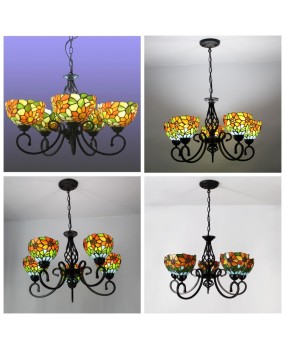 Manufacturer wholesale special price sunflower pendant light, colored glass countryside lighting, living room bedroom hotel light, 5-head pendant light