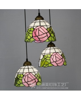 Manufacturer wholesale Tiffany lighting rose pendant lights countryside triple pendant lights balcony dining room dining room bar counter multiple headlights