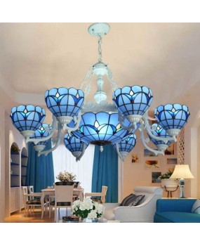 Creative Baohua Tiffany pendant lamp Mediterranean hotel living room lighting glass LED engineering lighting wholesale