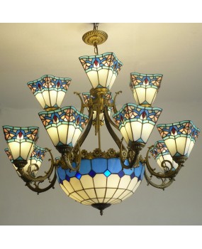 Manufacturer direct sales colored glass chandelier, Baohua Tiffany Mediterranean warm and atmospheric art lighting, one piece dropshipping