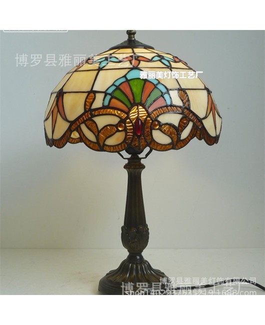 Discounted European Baroque Warm Colors Warm Bedhead Desk Lamp, Study Desk Lamp, Colored Glass Desk Lamp