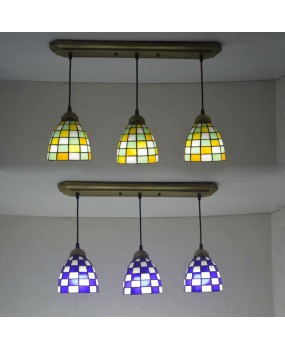 Special Offer Tiffany Colored Glass Lighting Mediterranean European Simple Grid 3-Head Chandelier Restaurant Bar Desk Lamp