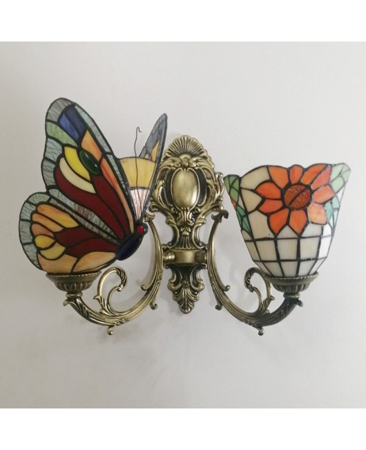 Baohua Tiffany Colored Glass Mediterranean Balcony Corridor Hotel Guest Dining Room Bedroom Bar Smart Wall Light