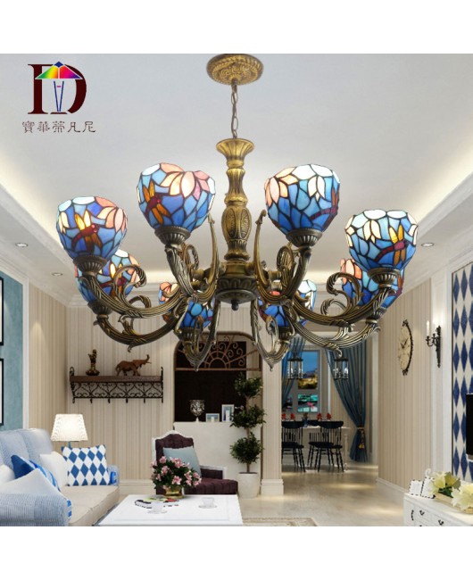 Tiffany Bedroom New Pendant Wholesale Mediterranean Bedroom Pendant Zinc Alloy Iron Art Glass Living Room Lamp Special Offer