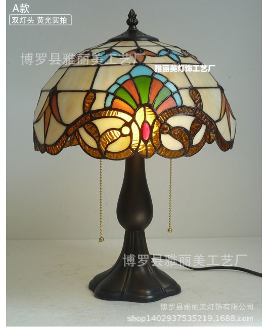 Discounted European Baroque Warm Colors Warm Bedhead Desk Lamp, Study Desk Lamp, Colored Glass Desk Lamp