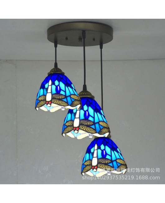 Lighting manufacturer direct sales Tiffany glass creative three headed dining pendant light, one piece dropshipping European hotel restaurant pendant light